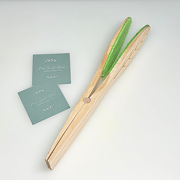 🌿 Pince de nettoyage double face en bambou et microfibre – Entretien doux et efficace des feuilles de plantes