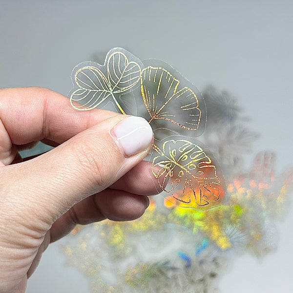 ✨ Lot de 80 autocollants dorés à paillettes – Plantes et fleurs