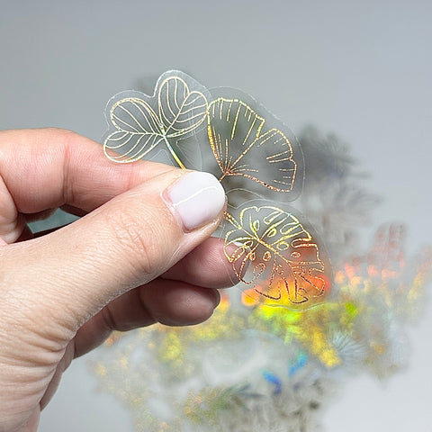 ✨ Lot de 80 autocollants dorés à paillettes – Plantes et fleurs