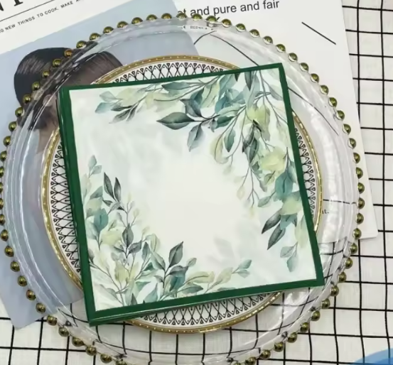 🍃 Serviettes en papier jetables – Feuilles vertes sauge
