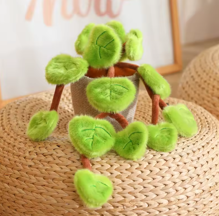 Peluche Plante  – Feuilles Cœur Ultra Douces Vert Clair 🌿