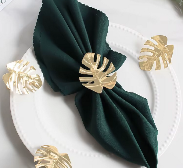 ✨ Anneaux de serviette en métal – Feuille Monstera (Lot de 2)