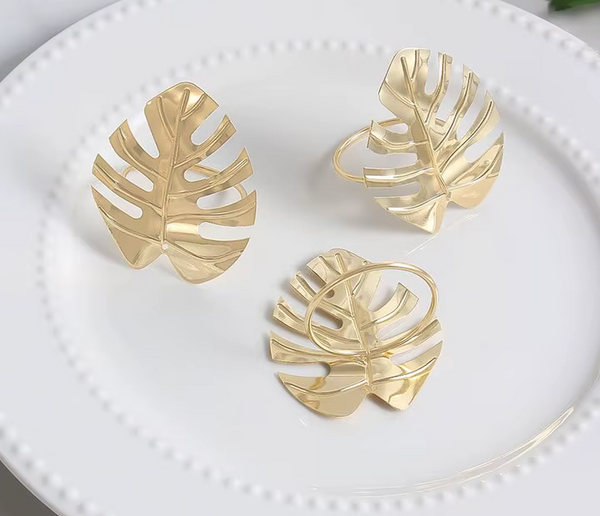 ✨ Anneaux de serviette en métal – Feuille Monstera (Lot de 2)