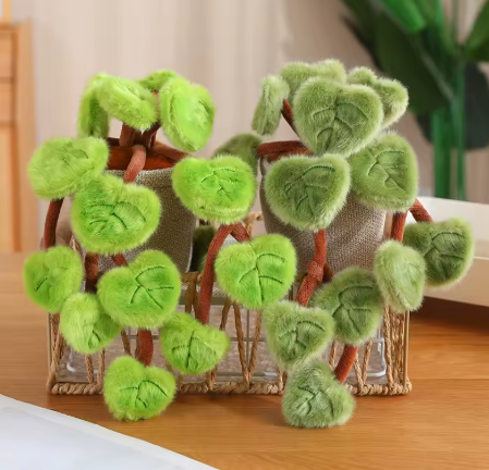 Peluche Plante  – Feuilles Cœur Ultra Douces Vert Clair 🌿