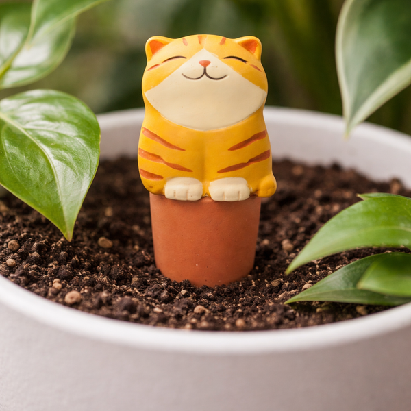 🐢Oya Animaux en Terre Cuite Chat– Auto-Irrigation pour Plantes 🌿
